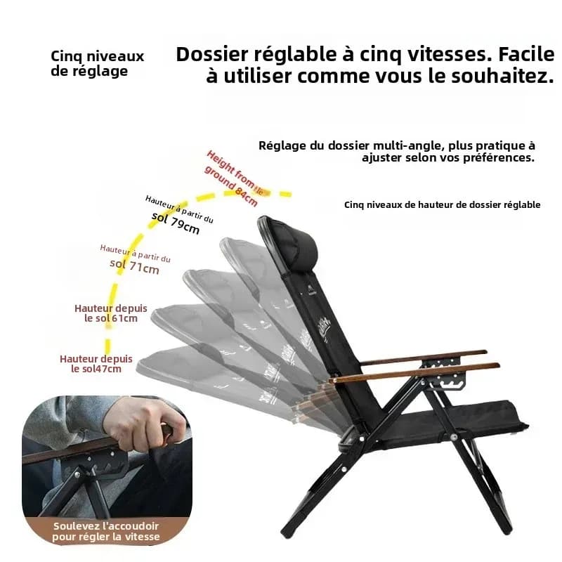 Chaise pliante camping portable outdoor relax 5 positions réglables pour pêche randonnée