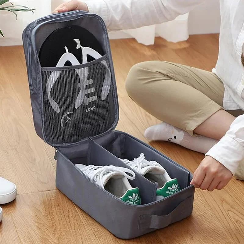 Sac à chaussures voyage 3 compartiments portable - Organisateur produits toilette sous-vêtements accessoires
