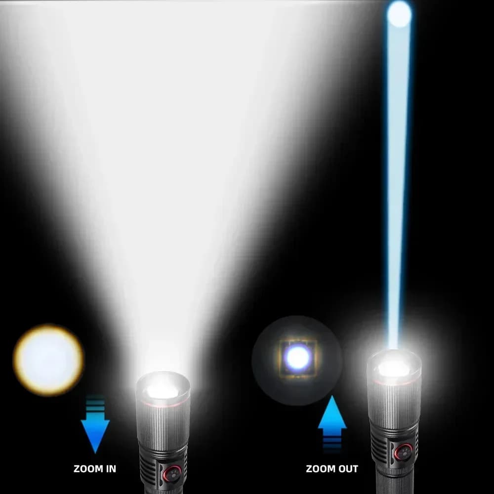 Lampe torche LED laser blanche 30W zoom rechargeable USB éclairage extérieur camping pêche