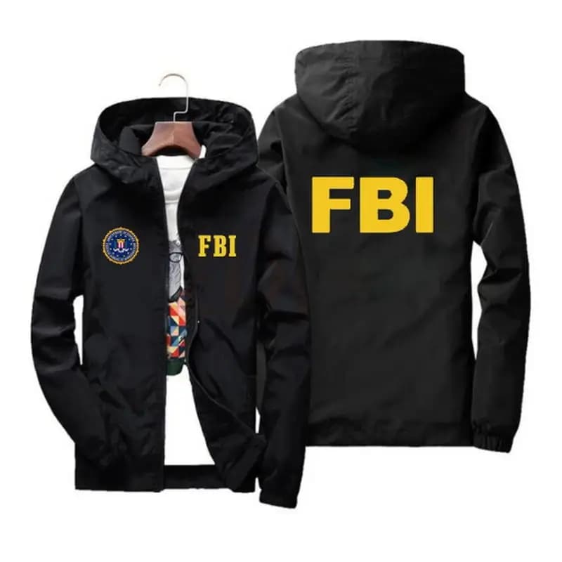 Veste FBI imprimée homme printemps - Veste sport capuche coupe-vent pour pêche sportive