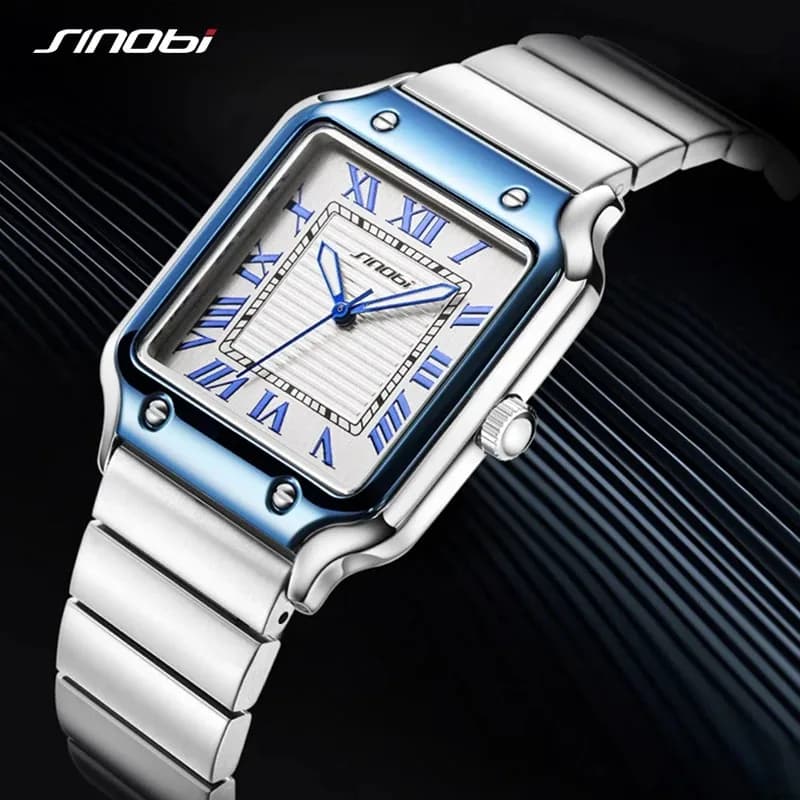 Montre homme quartz professionnelle acier inoxydable - Cadran carré lumineux étanche relogio masculino