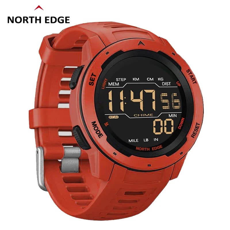 Montre militaire NORTH EDGE homme femme double fuseau podomètre compte à rebours étanche 50m réveil