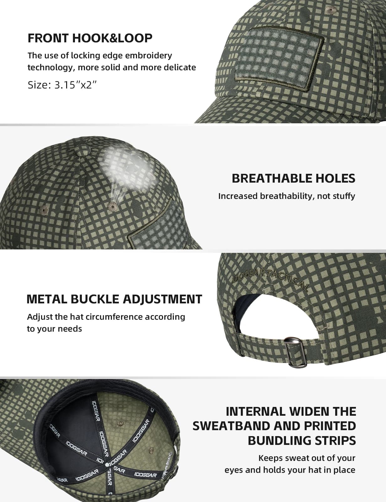 Casquette baseball tactique IDOGEAR unisexe - Chasse pêche sport ajustable respirante