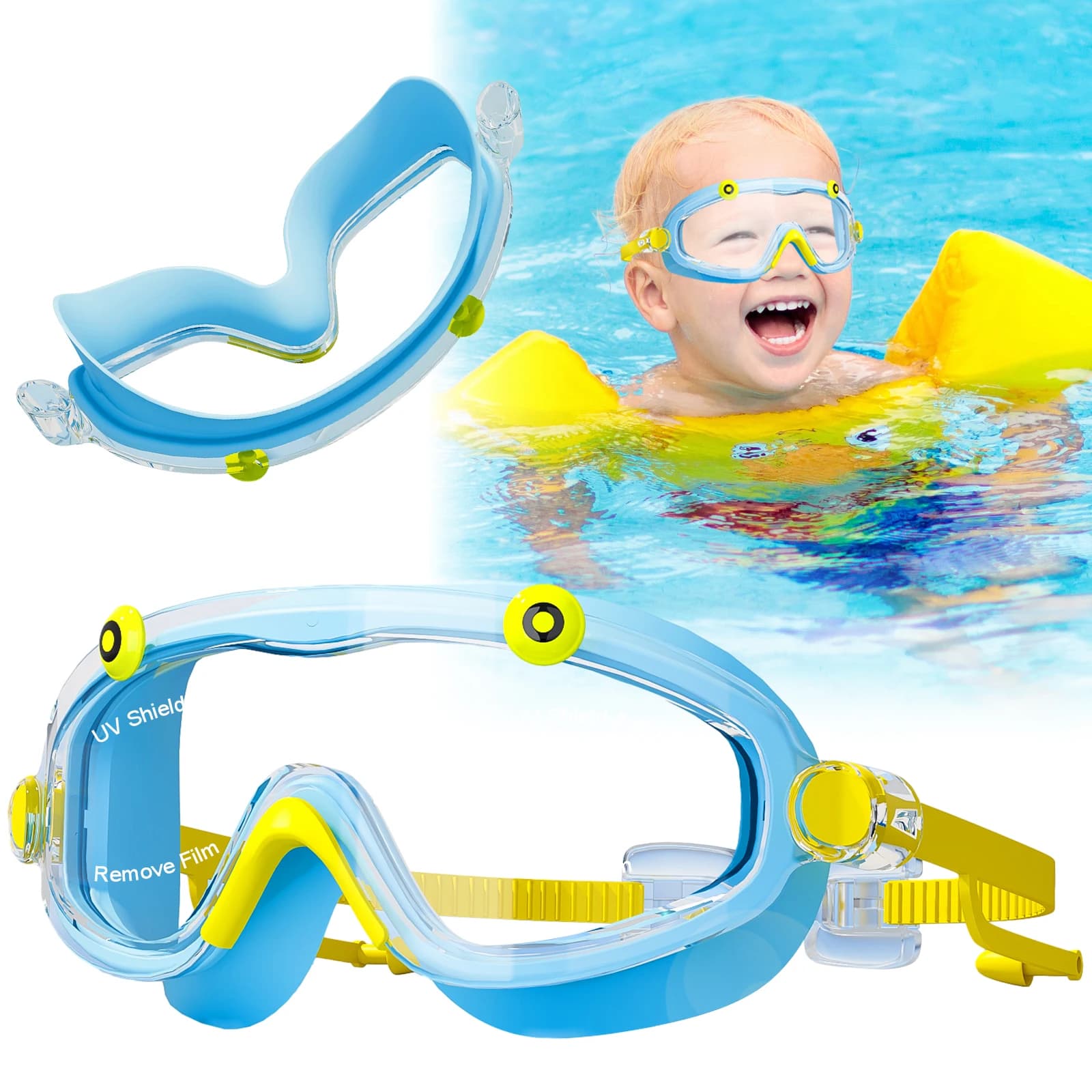 Lunettes de natation enfant 3-15 ans avec bouchons d'oreilles grand cadre HD anti-fuite confortables