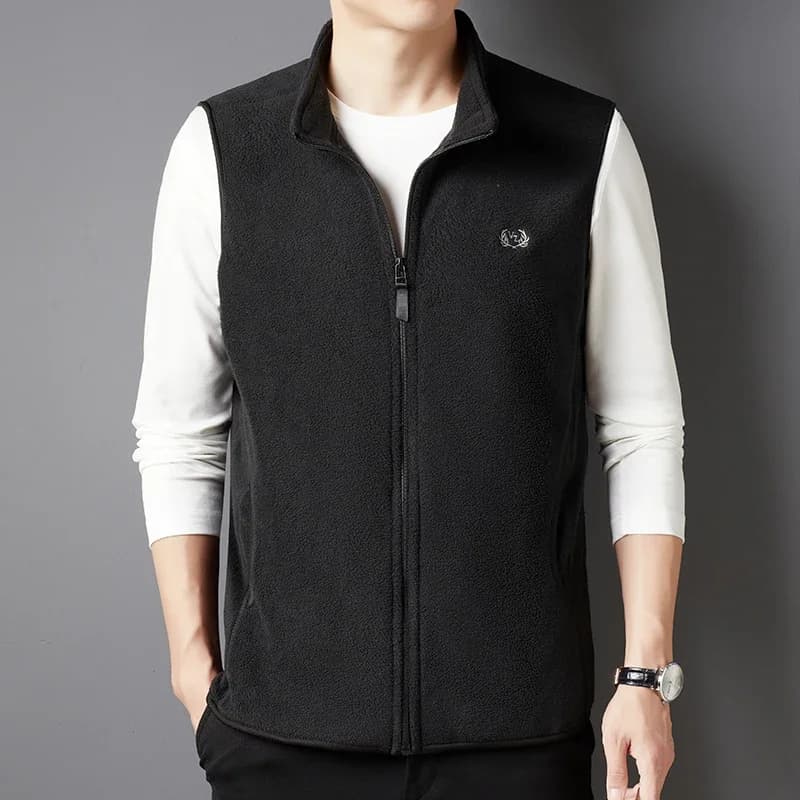 Veste polaire homme mode décontractée broderie - Veste doublée polaire sans manches tendance