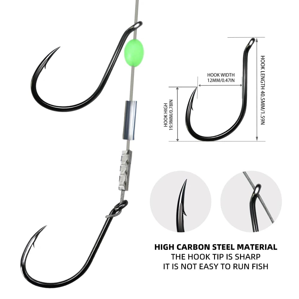 ZYZHE 1pc Stinger Rig pêche avec 49 brins acier double hameçon appât vivant eau douce mer