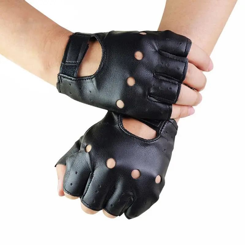 Gants doigts coupés pêche conduite synthétique unisexe noir fashion homme femme