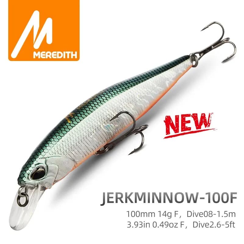 Leurre flottant MEREDITH JERKBAIT 100F MINNOW 14g profondeur 0.8-1.0m pêche professionnelle wobblers