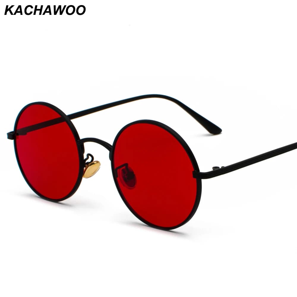 Lunettes de soleil vintage unisexe monture métal ronde lentilles rouges cadeau pêche rétro