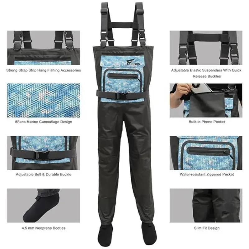 Waders de pêche respirants imperméables mixte homme femme avec pieds nylon pour rivière et étang