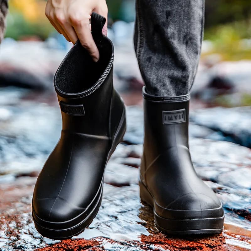 Bottes de pêche courtes unisexes imperméables anti-dérapantes caoutchouc résistant pour cuisine travail
