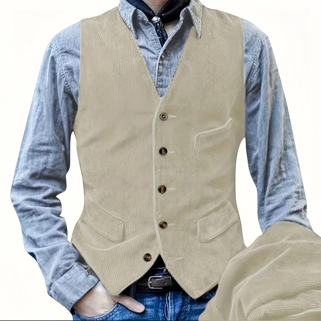 Gilet de pêche en velours côtelé élégant - Veste sans manches V-neck pour printemps et automne