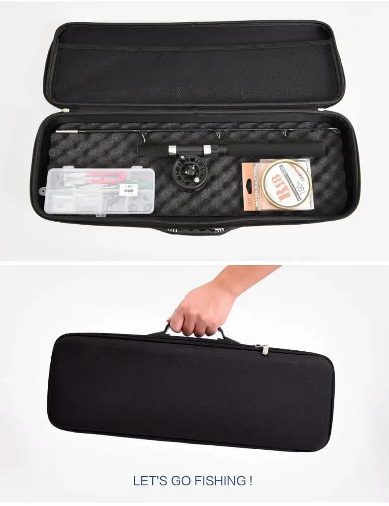 Sac pêche portable EVA anti-choc - Bag canne à pêche rembourré avec compartiment moulinet étanche