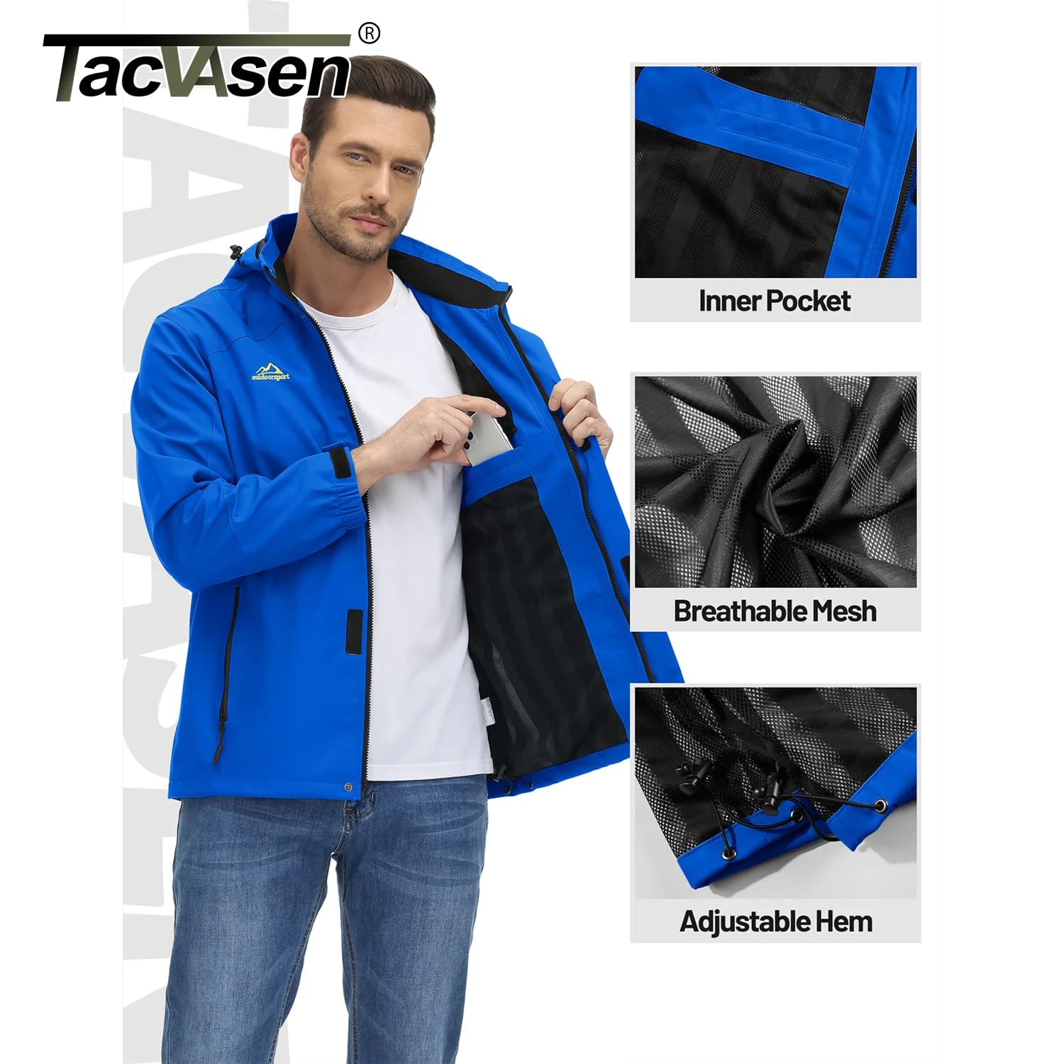Veste randonnée légère homme imperméable - Veste pêche trekking respirante mesh intérieur