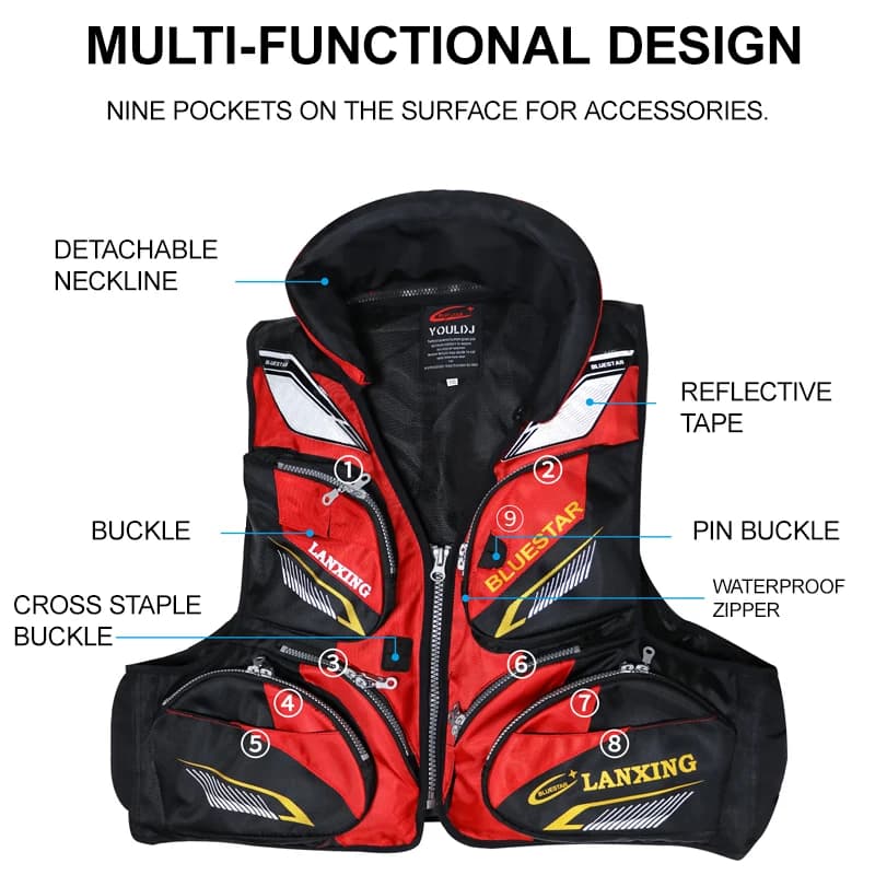 Veste de pêche rock J45 avec flottabilité 7.5kg - Veste multifonction homme pour pêche en mer et navigation