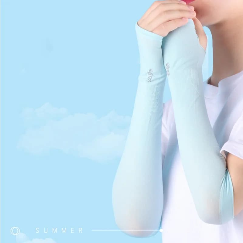 Manchons anti-UV bras été doigts découverts soie glacée rafraîchissante pour cyclisme et pêche