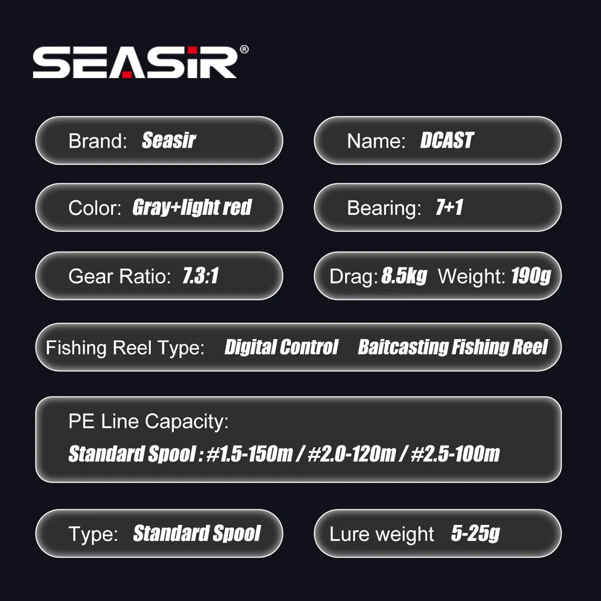Moulinet baitcasting digital SEASIR DCAST DC avec contrôle électronique pour lancers longs précision