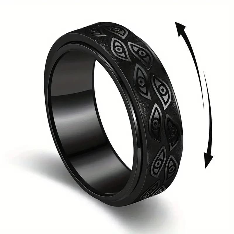 Bague anti-stress acier inoxydable spinner rotative œil démon anxiété pêche méditation homme bijou joint