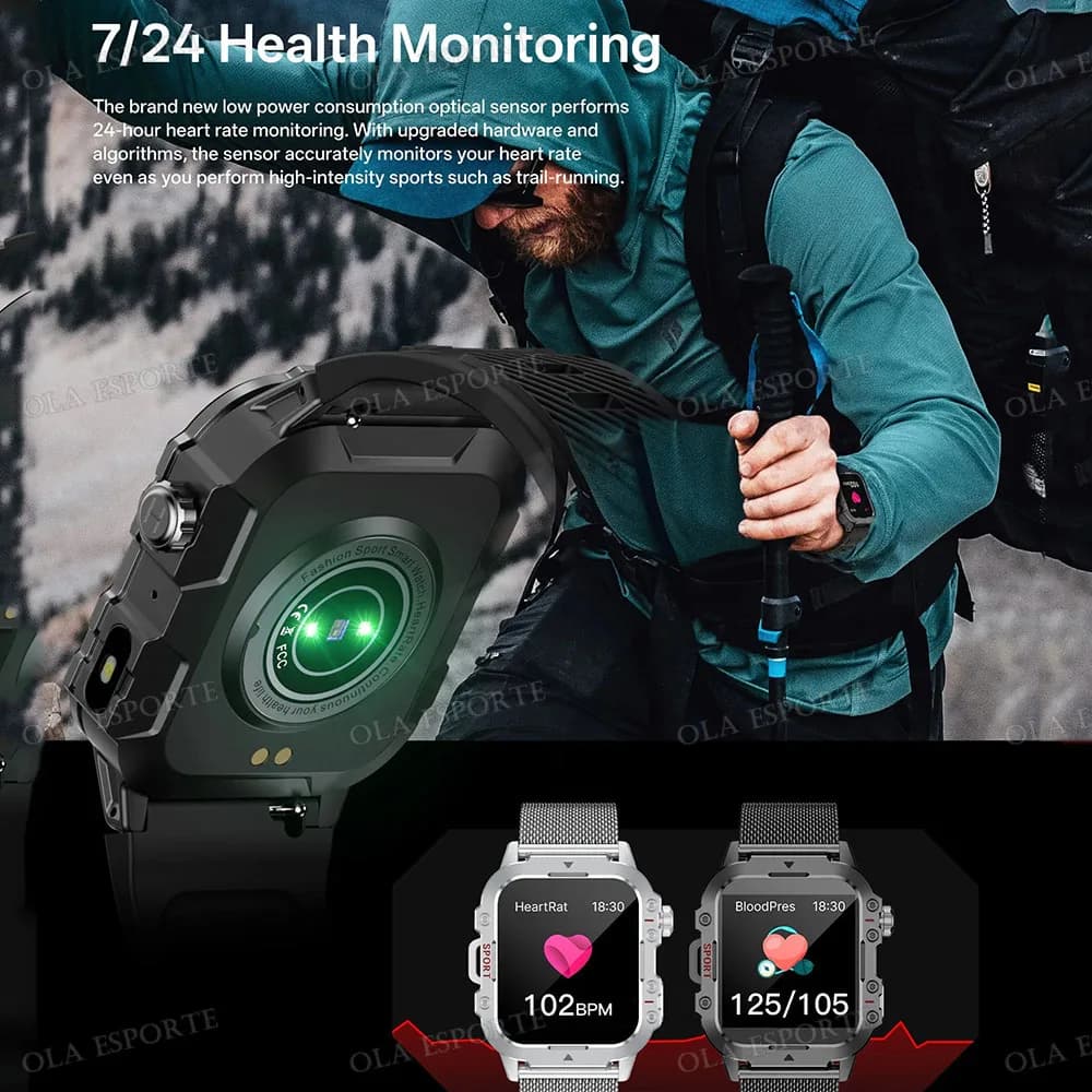 Smartwatch Militaire Homme Femme 2025 - GPS Intégré, Surveillance Cardiaque, Étanche, Compatible iOS Android