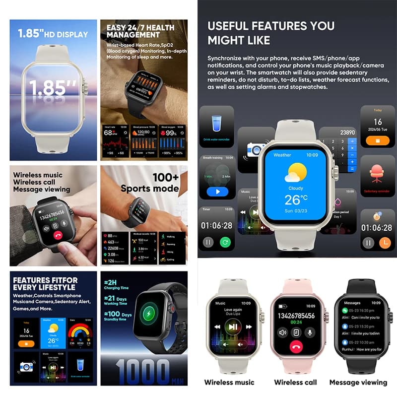 Watch Ultra 2 SE smartwatch AMOLED 1000mAh batterie 100+ sports appels Bluetooth GPS tracking étanche iOS Android