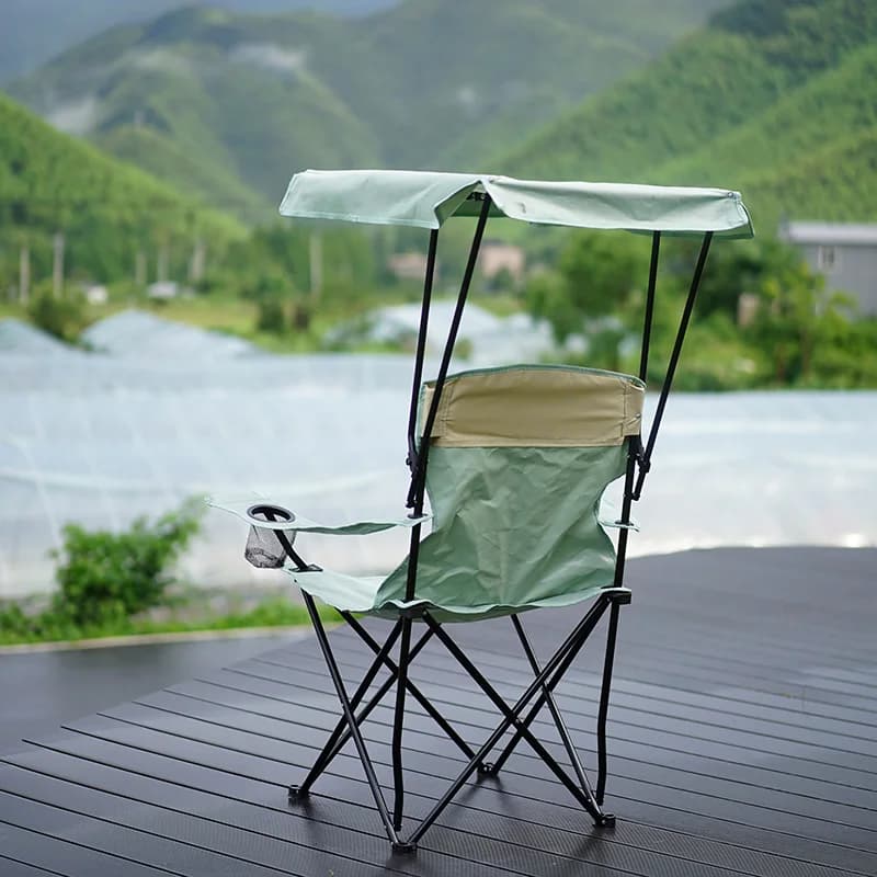 Chaise pêche pliante avec accoudoirs confortable et protection UV pour extérieur
