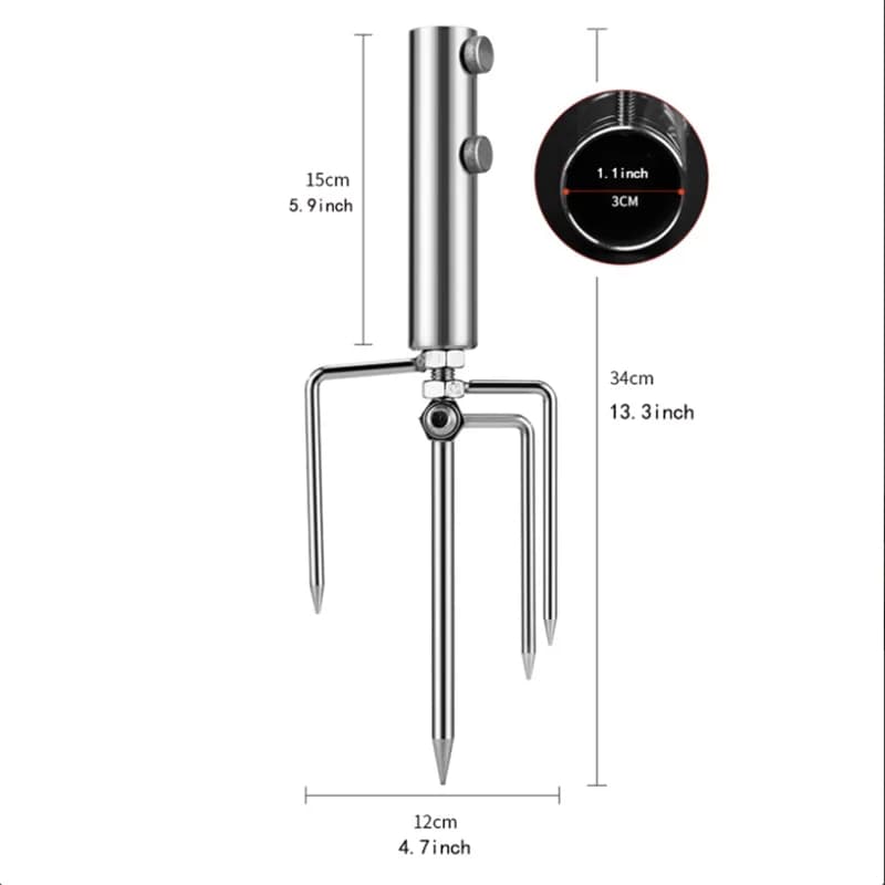 Support Parapluie Pêche Acier Inoxydable avec Auger Sable - Fixation Anti-vent Plage Berges Solide