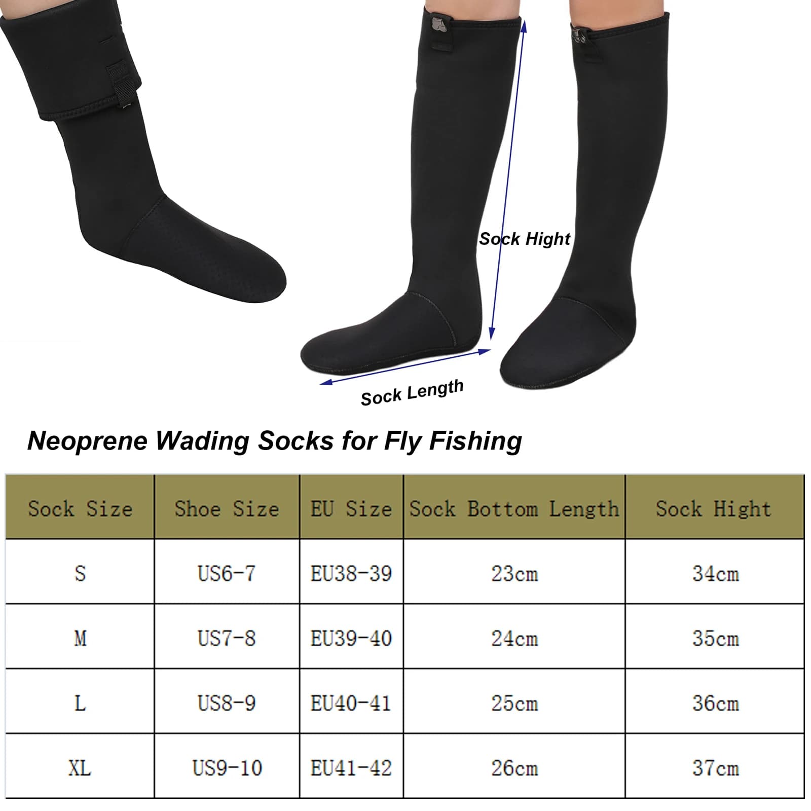 Chaussettes wading néoprène 4mm résistantes à l'abrasion pour pêche à la mouche unisexe