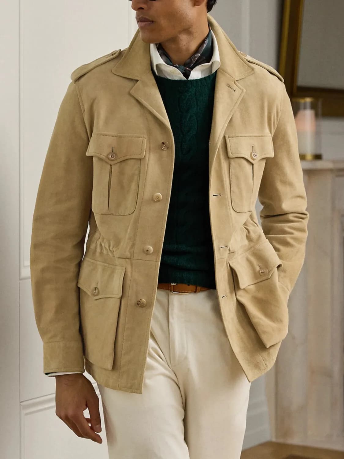 Veste de chasse suédine luxe homme - Trench coat italien pour pêche haut de gamme et affaires