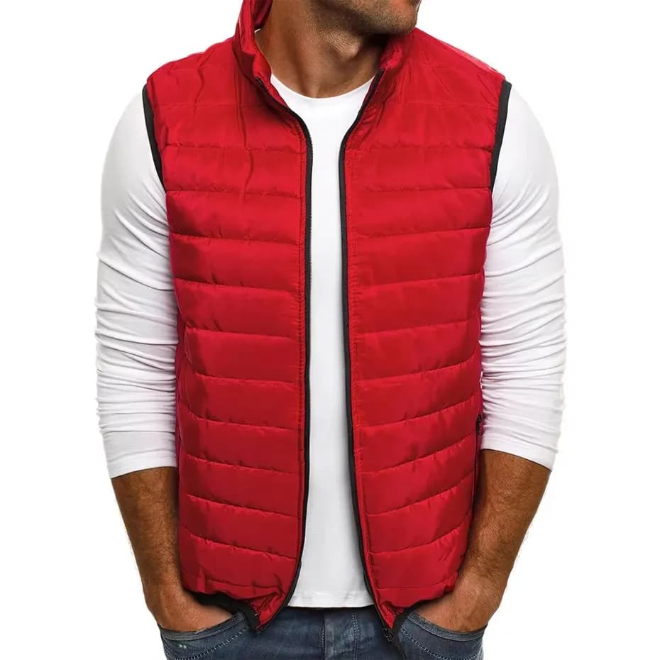 Veste sans manches homme hiver matelassée col droit vestes chaudes coton pour pêche