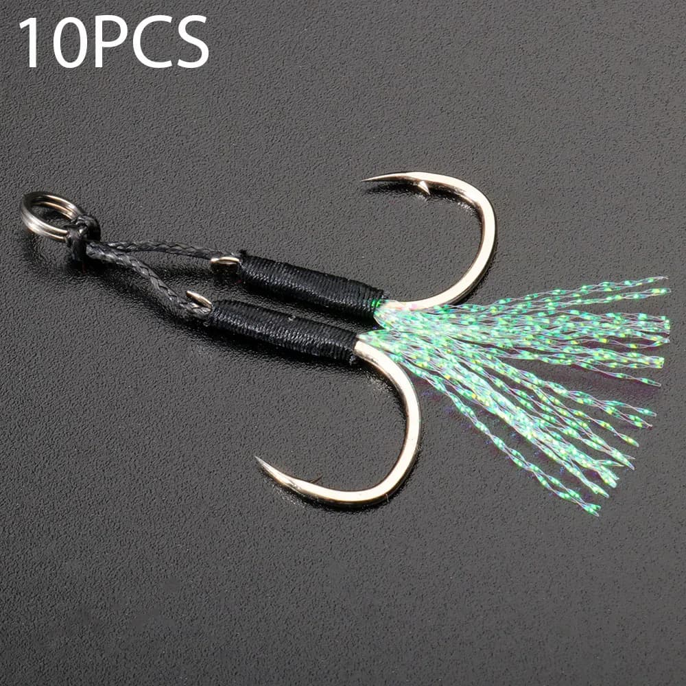 10 paires hameçons assist jig plumes acier carbone - Matériel pêche verticale et jigging lent