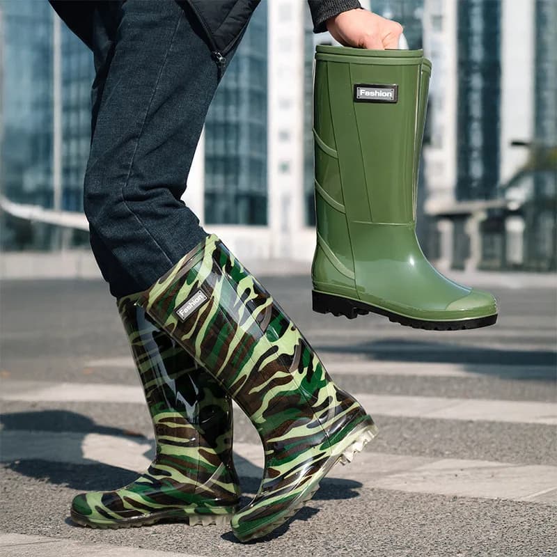 Bottes de pluie camouflage homme hautes doublure polaire semelle tendon waterproof pêche