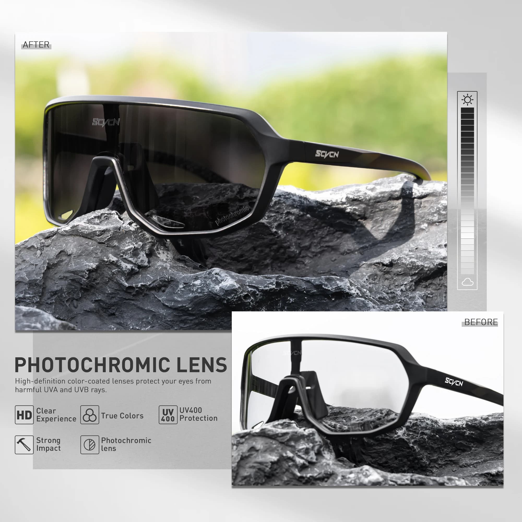 Lunettes de sport SCVCN multi-activités - Pêche, randonnée, VTT UV400 pour hommes