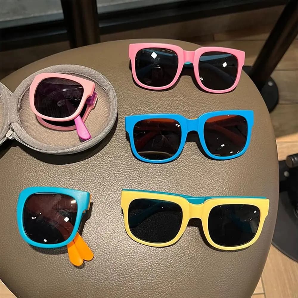 Lunettes de soleil pliables pour enfants pêcheurs - Monture carrée vintage UV400 - Protection solaire