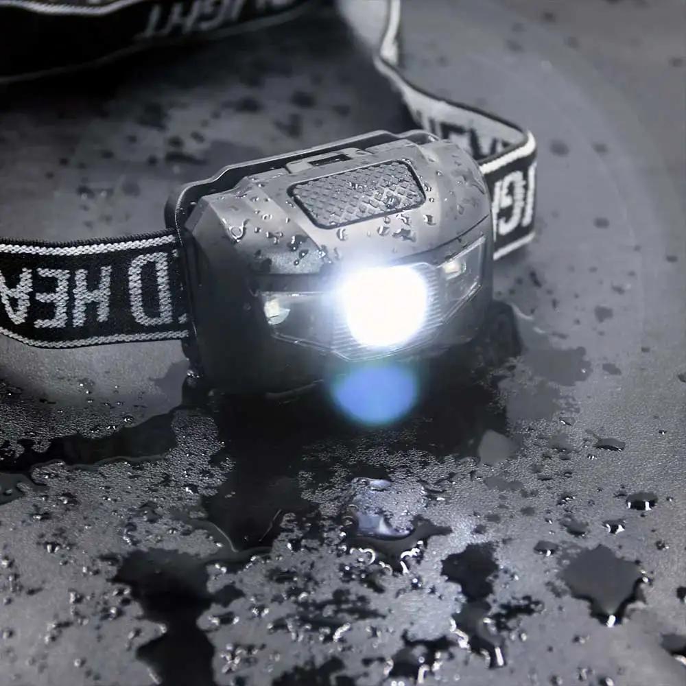 Mini lampe frontale LED 3W lumière blanche et rouge 4 modes étanche sur piles AAA pêche