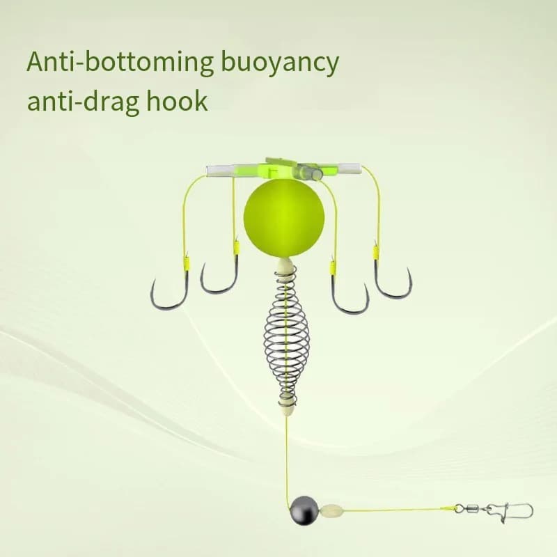 Cage amorce feeder pêche avec 4 hameçons en acier carbone pour ligne et flotteur