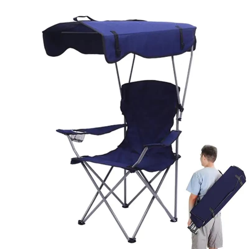 Fauteuil camping pliable avec auvent - Siège ombragé pour pêche, festivals et pique-niques