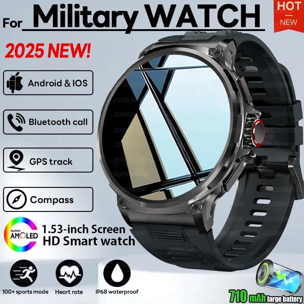 Montre militaire V69 GPS pour pêche extrême : IP68, 710mAh, boussole, étanche, appels Bluetooth