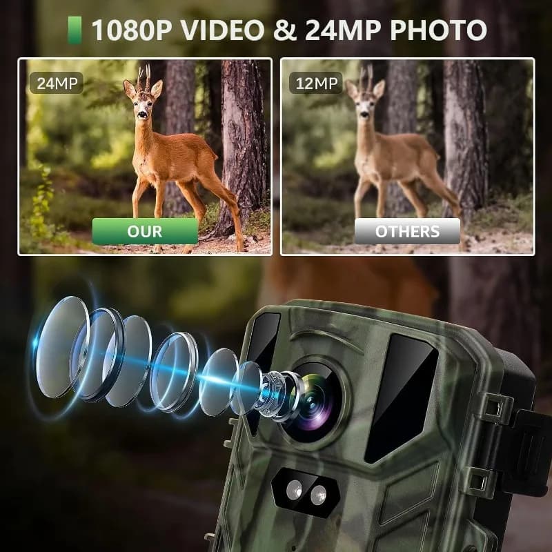Pack 2 mini caméras faune 24MP 1080P étanches - Observation oiseaux et surveillance jardin compacte