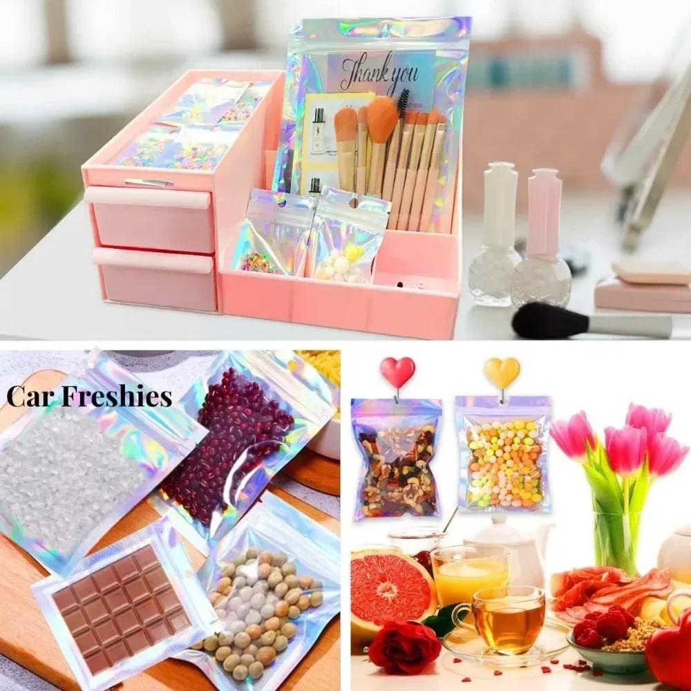 Sacs scellables laser 50/10PCS holographiques pour bonbons, bijoux, conservation alimentaire - étanches et réutilisables