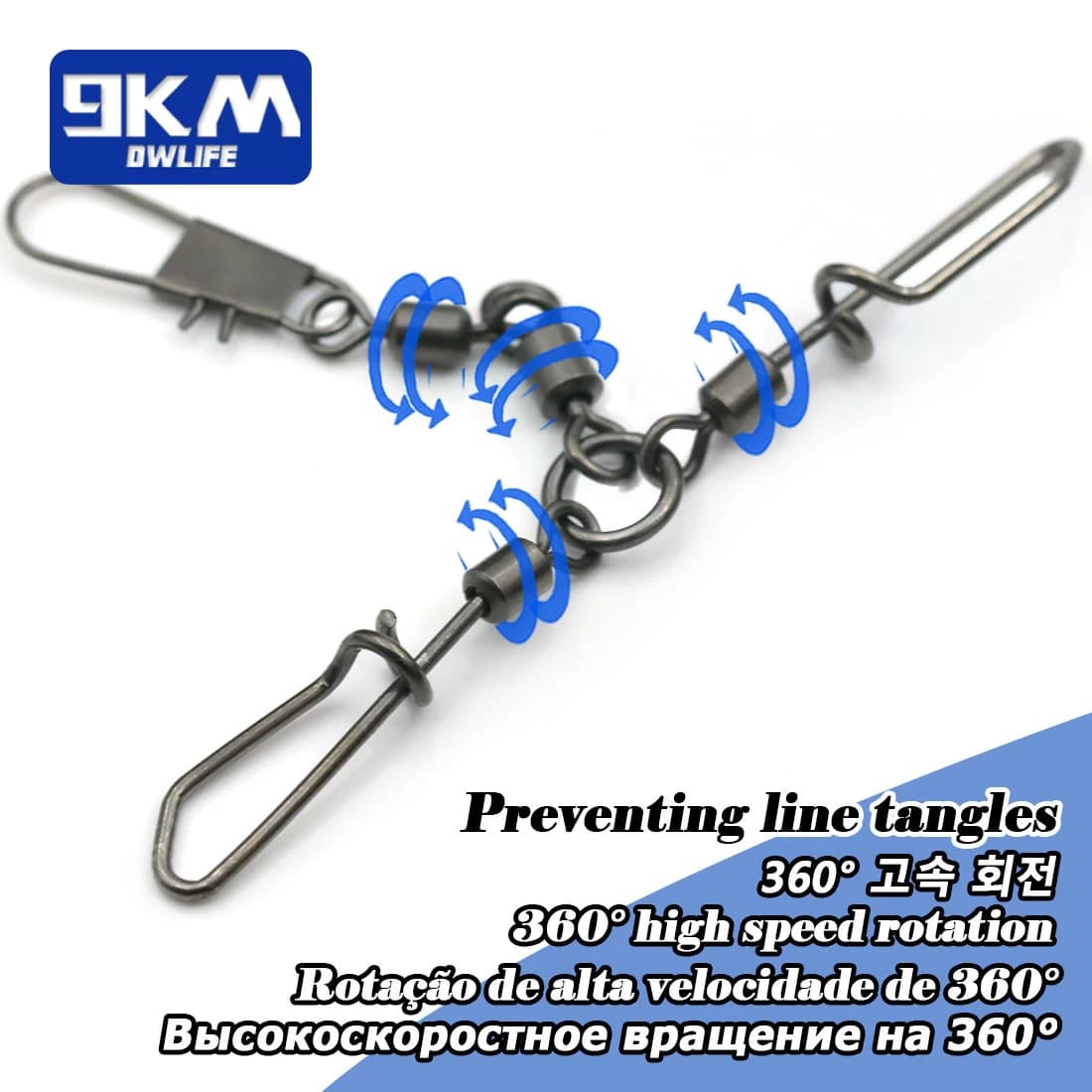 Swivels 3 voies 9KM 5-20 pièces avec clip calamar pour montages eau douce et mer accessoires pêche