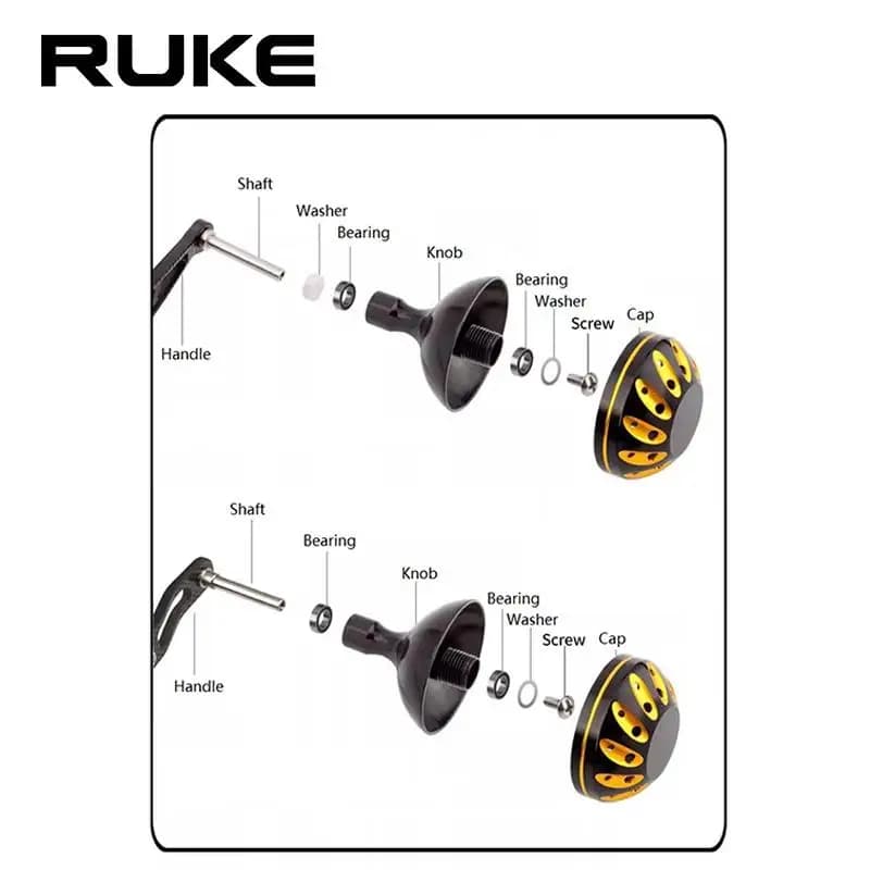 Poignée de moulinet Ruke pour Daiwa et Shimano - Knob 30mm avec 2 roulements et 4 rondelles - 14g