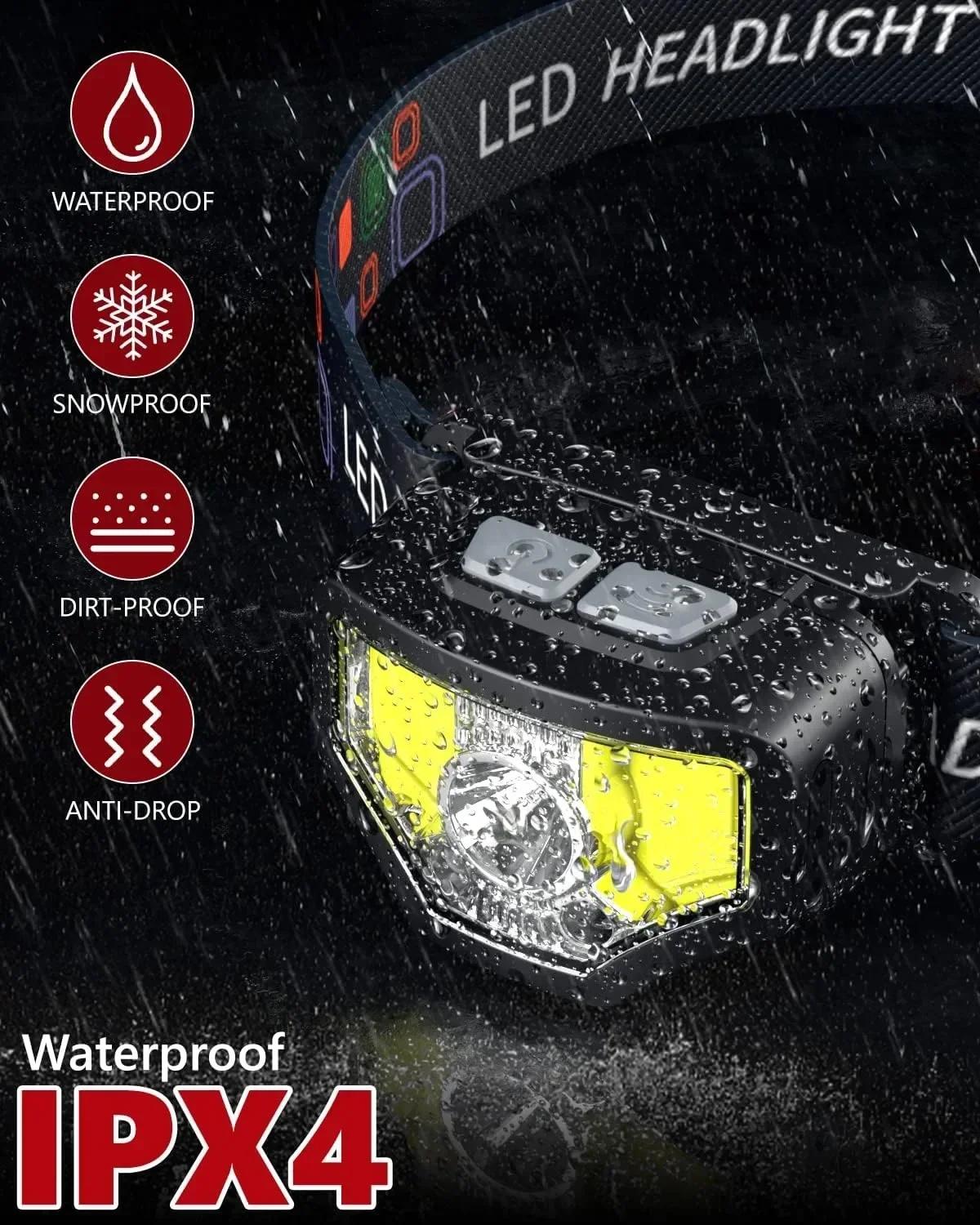 Frontale rechargeable 1200 lumen détecteur de mouvement pour pêche, running et cyclisme étanche