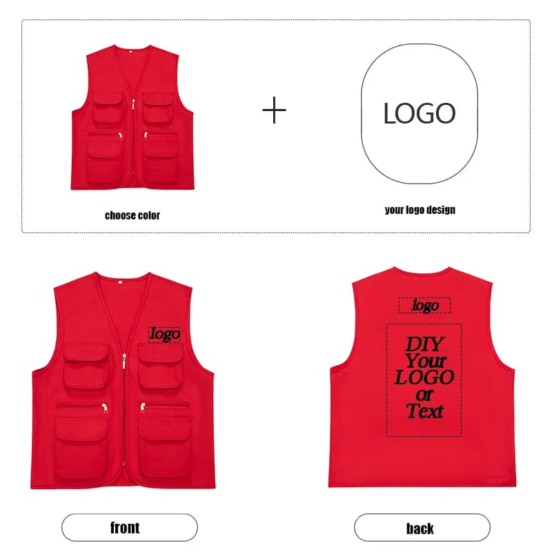 Veste d'été mixte 2025 multi-poches pour travail et loisirs, personnalisable avec logo imprimé haut de gamme