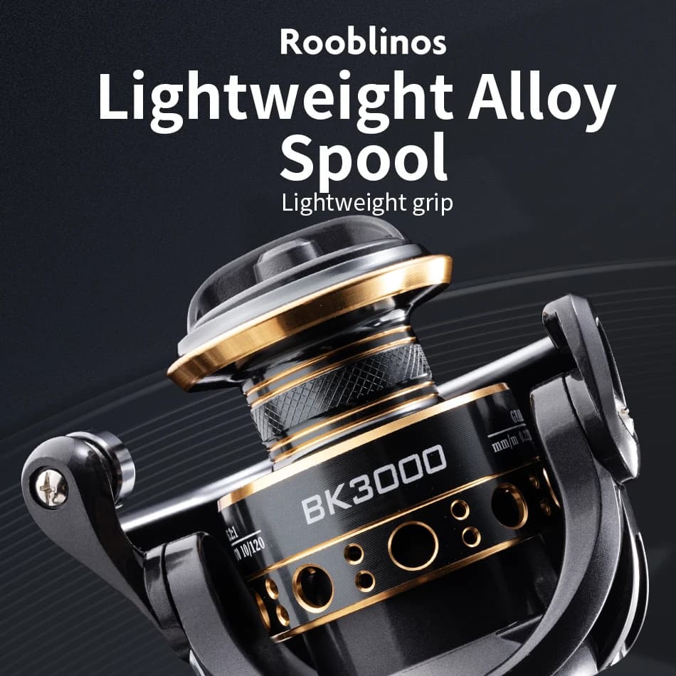 Moulinet pêche spinning Rooblinos BK métal frein interchangeable gauche droite truite carpe eau douce mer