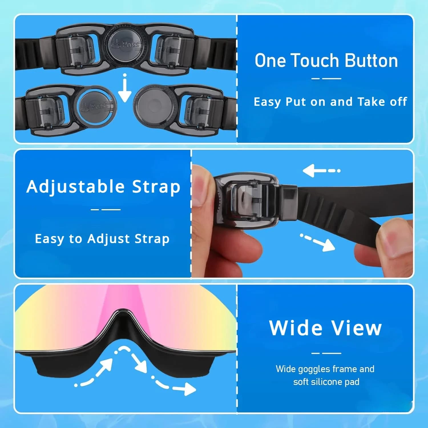 Lunettes de natation enfant 4-16 ans polarisées anti-buée spray large vision étanches