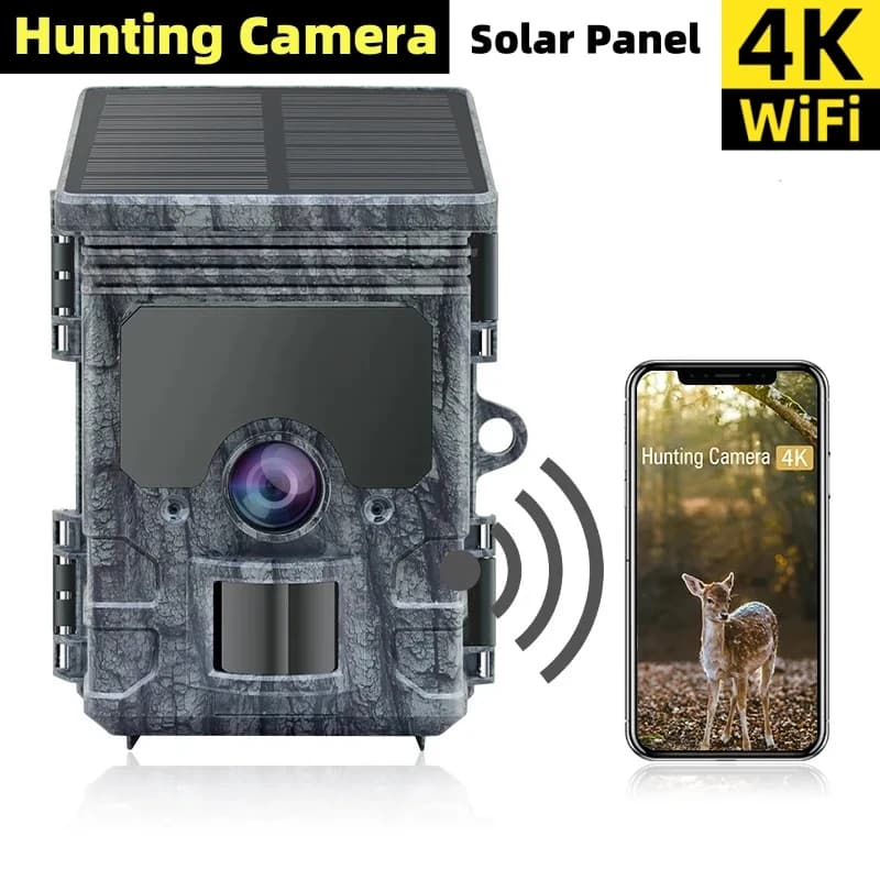 Caméra chasse 4K WiFi solaire étanche IP66 - Phototrappage professionnel avec vision nocturne avancée