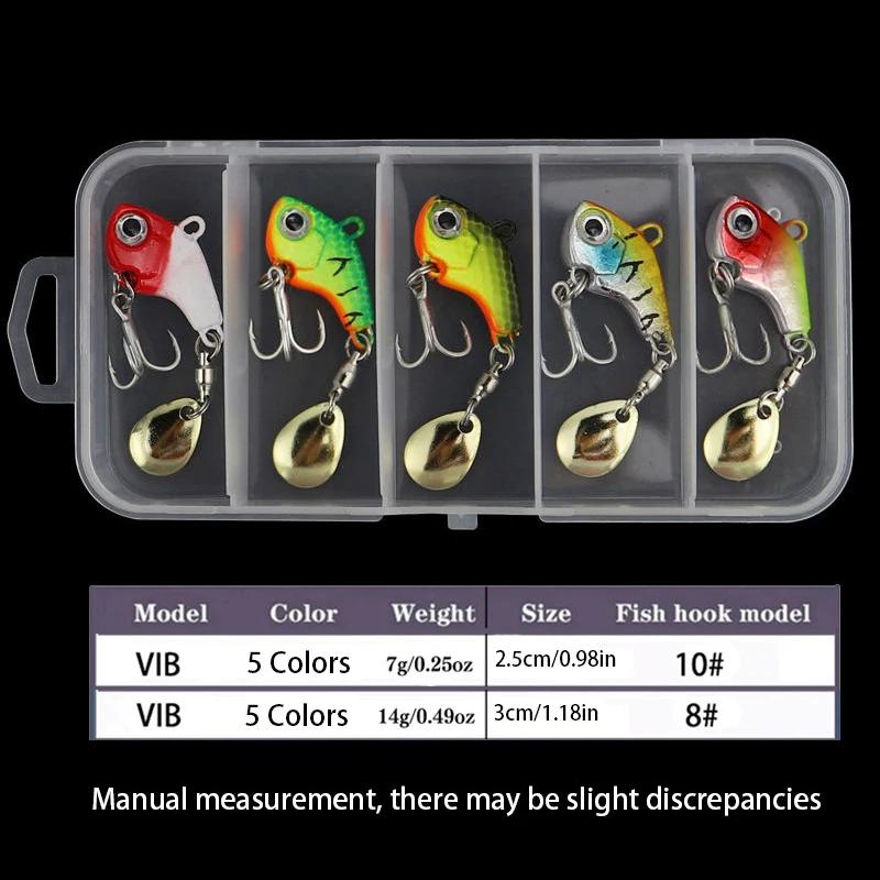 Kit de leurres de pêche 5 pièces métal VIB, leurres plombés spinner et cuillères pour carnassiers