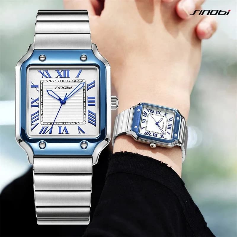 Montre homme quartz professionnelle acier inoxydable - Cadran carré lumineux étanche relogio masculino