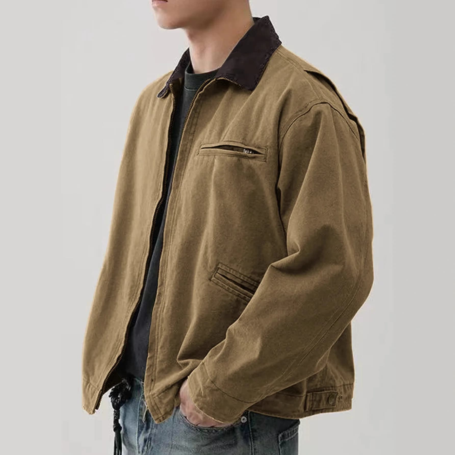 Veste de pêche travail délavée Detroit - Col rabattu pour pêche printemps-automne