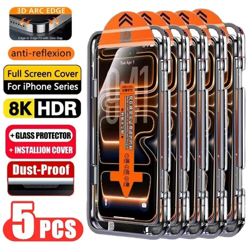 5 protections écran iPhone verre trempé HD facile installation modèles 17 à 7 pêche résistance